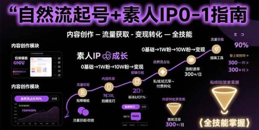 自然流起号+素人IP0-1指南，快速掌握内容创作-流量获取-变现转化-全技能