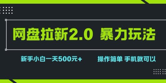 网盘拉新2.0，暴力玩法，新手小白一天轻松500，操作简单