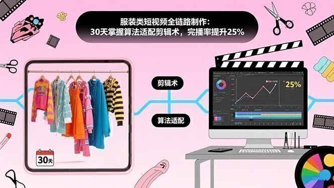 服装类短视频全链路制作：30天掌握算法适配剪辑术，完播率提升25%