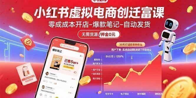小红书虚拟电商创富课：零成本开店/爆款笔记/自动发货,30天打造被动收入