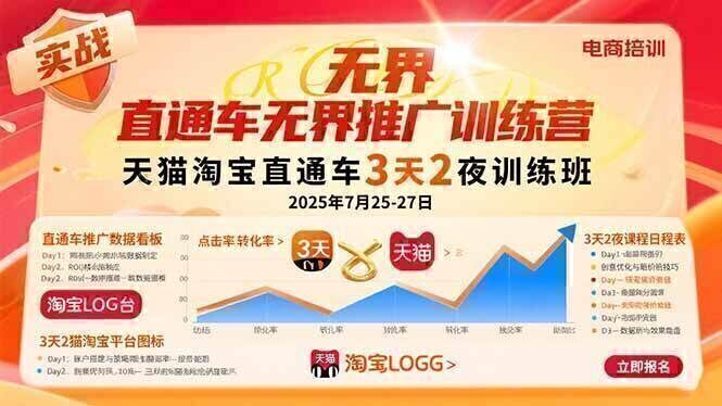 直通车无界推广训练营：天猫淘宝直通车3天2夜训练班，2025年7月25-27日