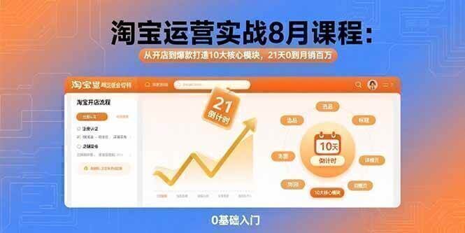 淘宝运营实战8月课程：从开店到爆款打造10大核心模块，21天0到月销百万