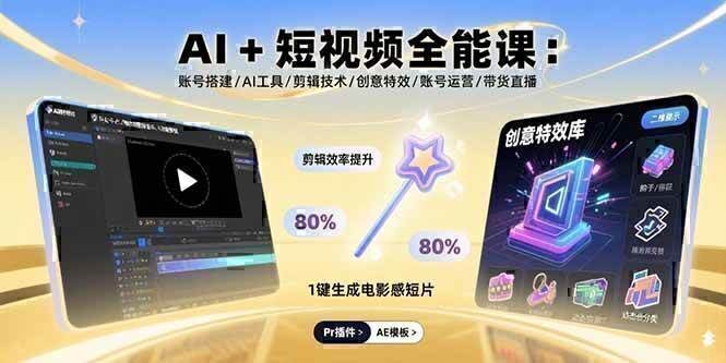 AI+短视频全能课：账号搭建/AI工具/剪辑技术/创意特效/账号运营/带货直播