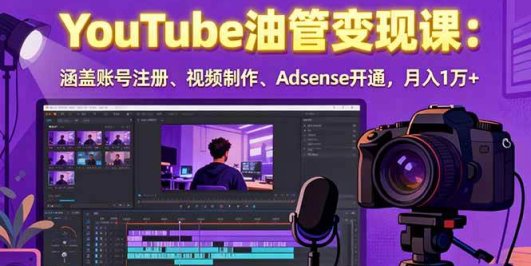 2025YouTube油管变现课：涵盖账号注册、视频制作、Adsense开通，月入1万+