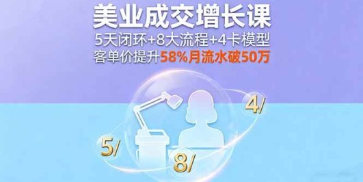 美业成交增长课，5天闭环+8大流程+4卡模型，客单价提升58%月流水破50万