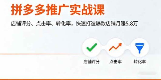 拼多多推广实战课，店铺评分、点击率、转化率，快速打造爆款店铺月赚5.8万
