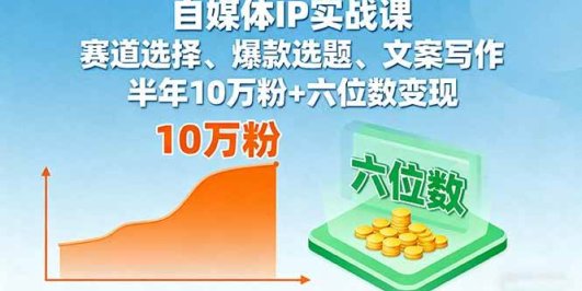 自媒体IP实战课，赛道选择、爆款选题、文案写作，半年10万粉+六位数变现
