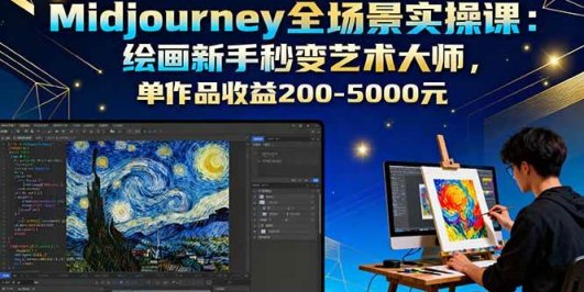 Midjourney全场景实操课：绘画新手秒变艺术大师，单作品收益200-5000元