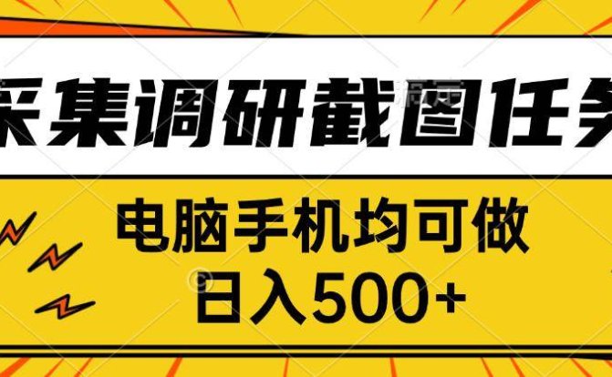采集,调研,截图任务,电脑手机均可做,日入500+