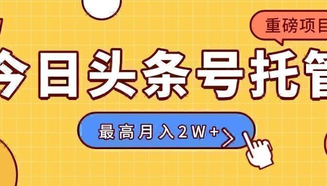 【头条号托管 】我提供视频，你发布，每天操作5分钟，最高躺赚1W+