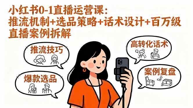 小红书0-1直播运营课：推流机制+选品策略+话术设计+百万级直播案例拆解
