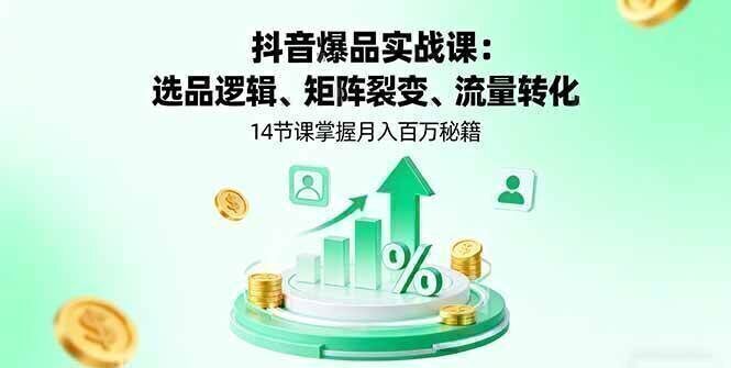抖音爆品实战课：选品逻辑、矩阵裂变、流量转化，14节课掌握月入百万秘籍