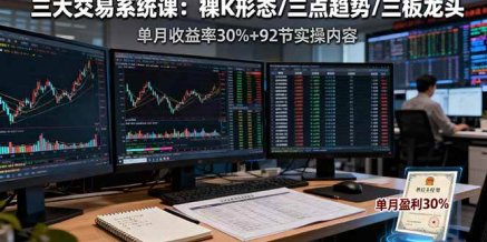 三大交易系统课：裸K形态/三点趋势/三板体系，单月收益率30%+92节实操内容