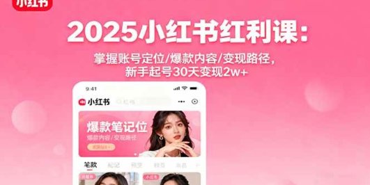 2025小红书红利课：掌握账号定位/爆款内容/变现路径，新手起号30天变现2w+