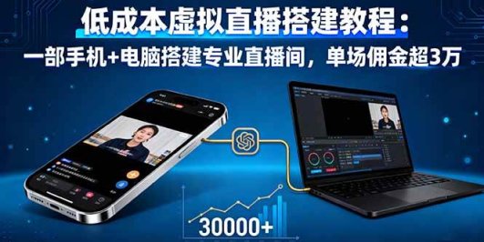 低成本虚拟直播搭建教程：一部手机+电脑搭建专业直播间，单场佣金超3万
