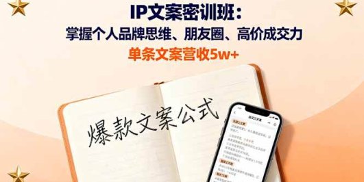 IP文案密训班：掌握个人品牌思维、朋友圈、高价成交力，单条文案营收5w+
