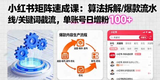小红书矩阵起号速成课：算法拆解/爆款流水线/关键词截流 单账号日增粉100+