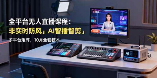 全平台无人直播课程：非实时防风＋AI智播智剪＋多平台矩阵，10月全套技术