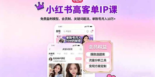 小红书高客单IP课，免费盈利模型、会员制、关键词截流，单账号月入10万+