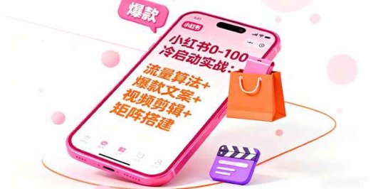 小红书0-100冷启动实战：流量算法+爆款选品+爆款文案+视频剪辑+矩阵搭建