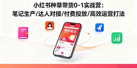 小红书种草带货0-1实战营：笔记生产/达人对接/付费投放/高效运营打法