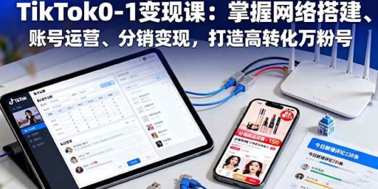 TikTok0-1变现课：掌握网络搭建、账号运营、分销变现，打造高转化万粉号