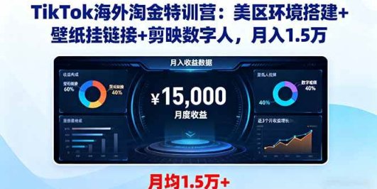 TikTok海外淘金特训营：美区环境搭建+壁纸挂链接+剪映数字人，月入1.5万