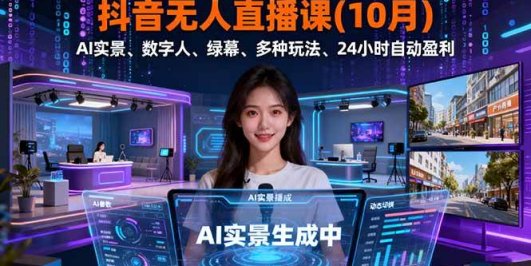抖音无人直播课(10月)，AI实景、数字人、绿幕、多种玩法、24小时自动盈利