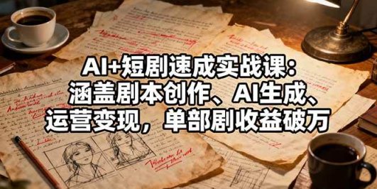AI+短剧速成实战课：涵盖剧本创作、AI生成、运营变现，单部剧收益破万