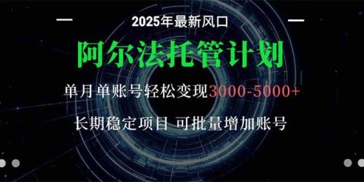 阿尔法托管计划 单账号月入3000-5000，长期稳定项目，新手小白轻松上手。