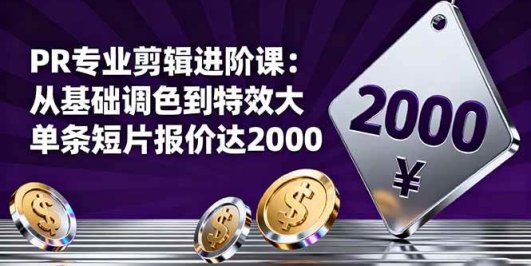 PR专业剪辑进阶课：从基础调色到特效大片的进阶技能，单条短片报价达2000