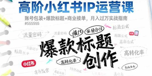 高阶小红书IP运营课：账号包装+爆款标题+商业接单，月入过万实战指南
