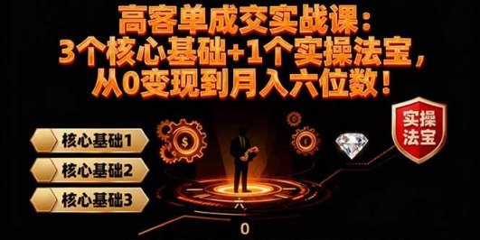 高 客单成交实战课：3个核心基础+1个实操法宝，从0变现到月入六位数！