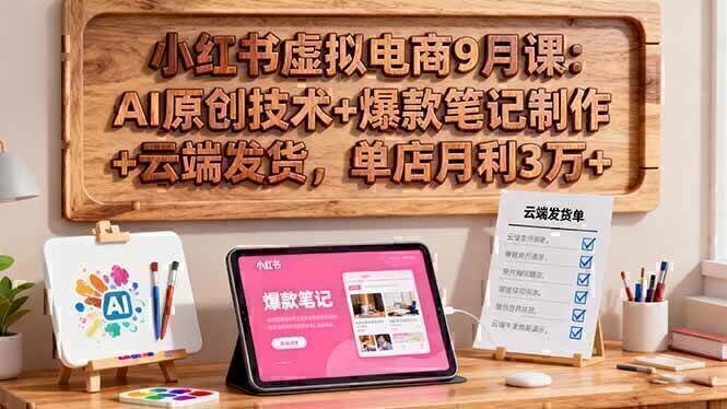 小红书虚拟电商9月课：AI原创技术+爆款笔记制作+云端发货，单店月利3万+