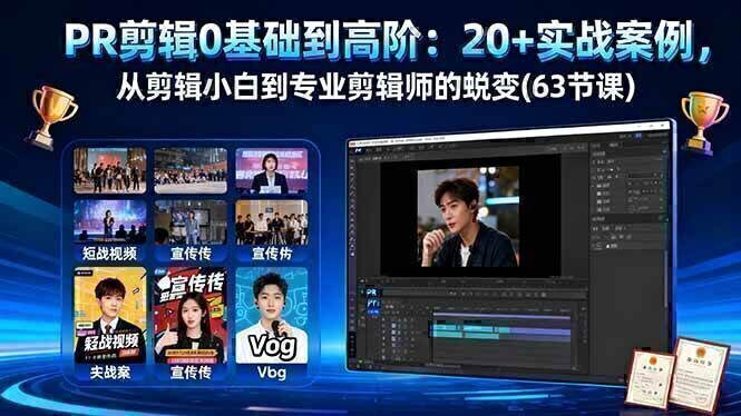 PR剪辑0基础到高阶:20+实战案例,从剪辑小白到专业剪辑师的蜕变(63节课)