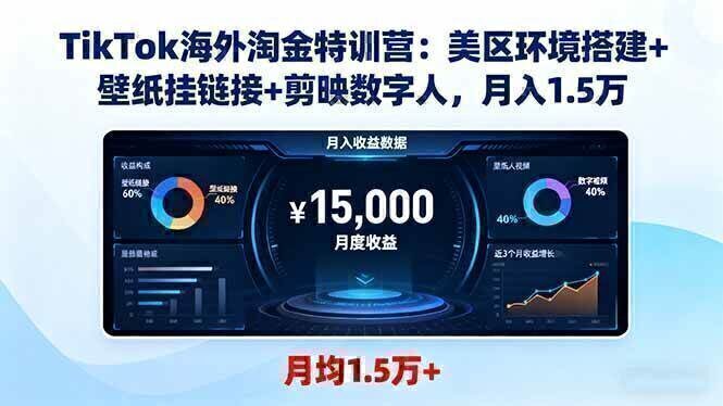 TikTok海外淘金特训营：美区环境搭建+壁纸挂链接+剪映数字人，月入1.5万