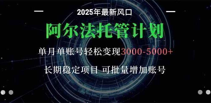 阿尔法托管计划 单账号月入3000-5000，长期稳定项目，新手小白轻松上手。
