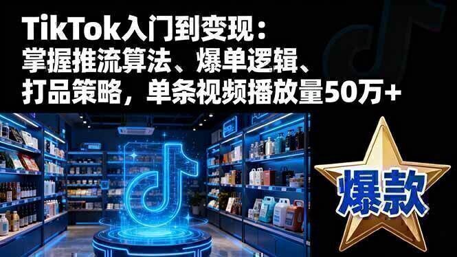 TikTok入门到变现：掌握推流算法、爆单逻辑、打品策略，单条视频播放量50w
