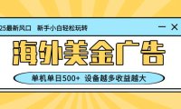 最新蓝海项目，海外美金广告，单机单日500+，可矩阵放大，设备越多收益…