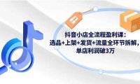 抖音小店全流程盈利课:选品+上架+发货+流量全环节拆解,单店利润破3万
