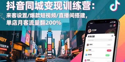 抖音同城变现训练营:来客设置/爆款短视频/直播间搭建,单店月客流量翻200%