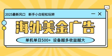 最新蓝海项目，海外美金广告，单机单日500+，可矩阵放大，设备越多收益…