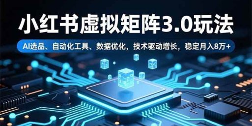 小红书虚拟矩阵3.0玩法,AI选品、自动化工具、数据优化,技术驱动增长,稳定月入8万+