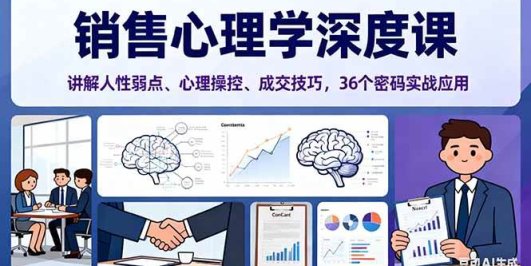 销售心理学深度课，讲解人性弱点、心理操控、成交技巧，36个密码实战应用