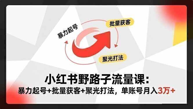 小红书野路子流量课：暴力起号+批量获客+聚光打法，单账号月入3万+