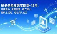 拼多多无货源实操课-12月：开店选品、无需囤货、推广放大、原价上活动，轻松月入过万