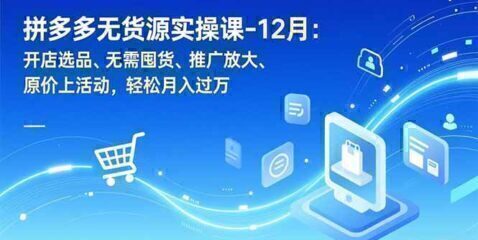 拼多多无货源实操课-12月：开店选品、无需囤货、推广放大、原价上活动，轻松月入过万