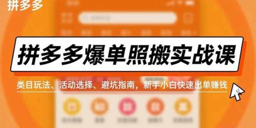 拼多多爆单照搬实战课,类目玩法、活动选择、避坑指南,新手小白快速出单赚钱