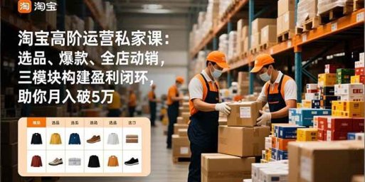 淘宝高阶运营私家课:选品、爆款、全店动销,三模块构建盈利闭环,助你月入破5万