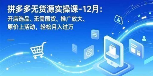 拼多多无货源实操课-12月：开店选品、无需囤货、推广放大、原价上活动，轻松月入过万